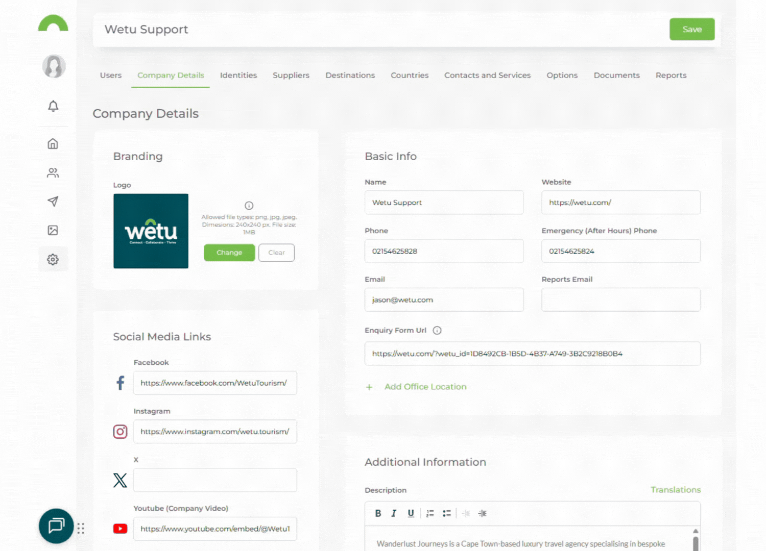 Travel Guidance text field showing structured travel tips including documents, health, and packing sections