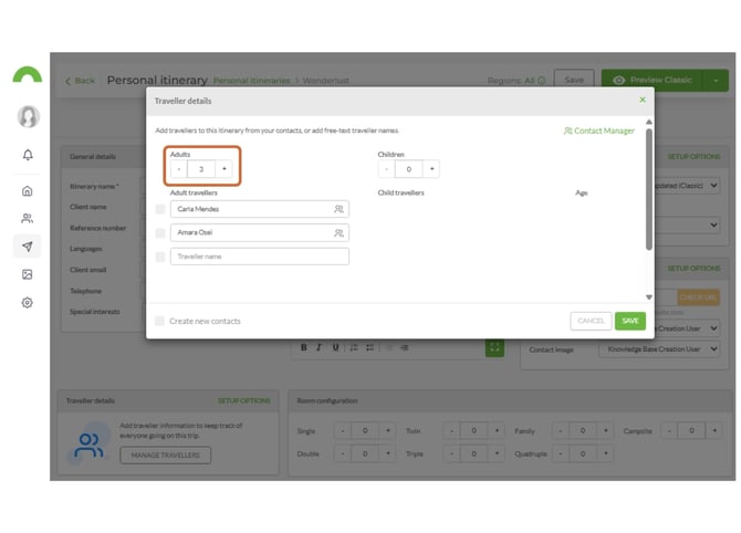 add existing traveller contacts to an itinerary 3