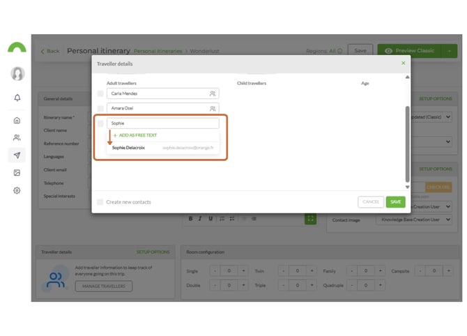 add existing traveller contacts to an itinerary 4