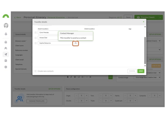 add existing traveller contacts to an itinerary 5