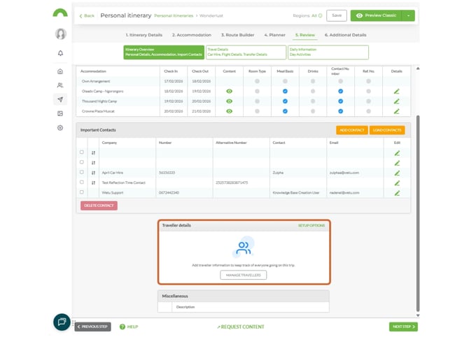 add existing traveller contacts to an itinerary 6