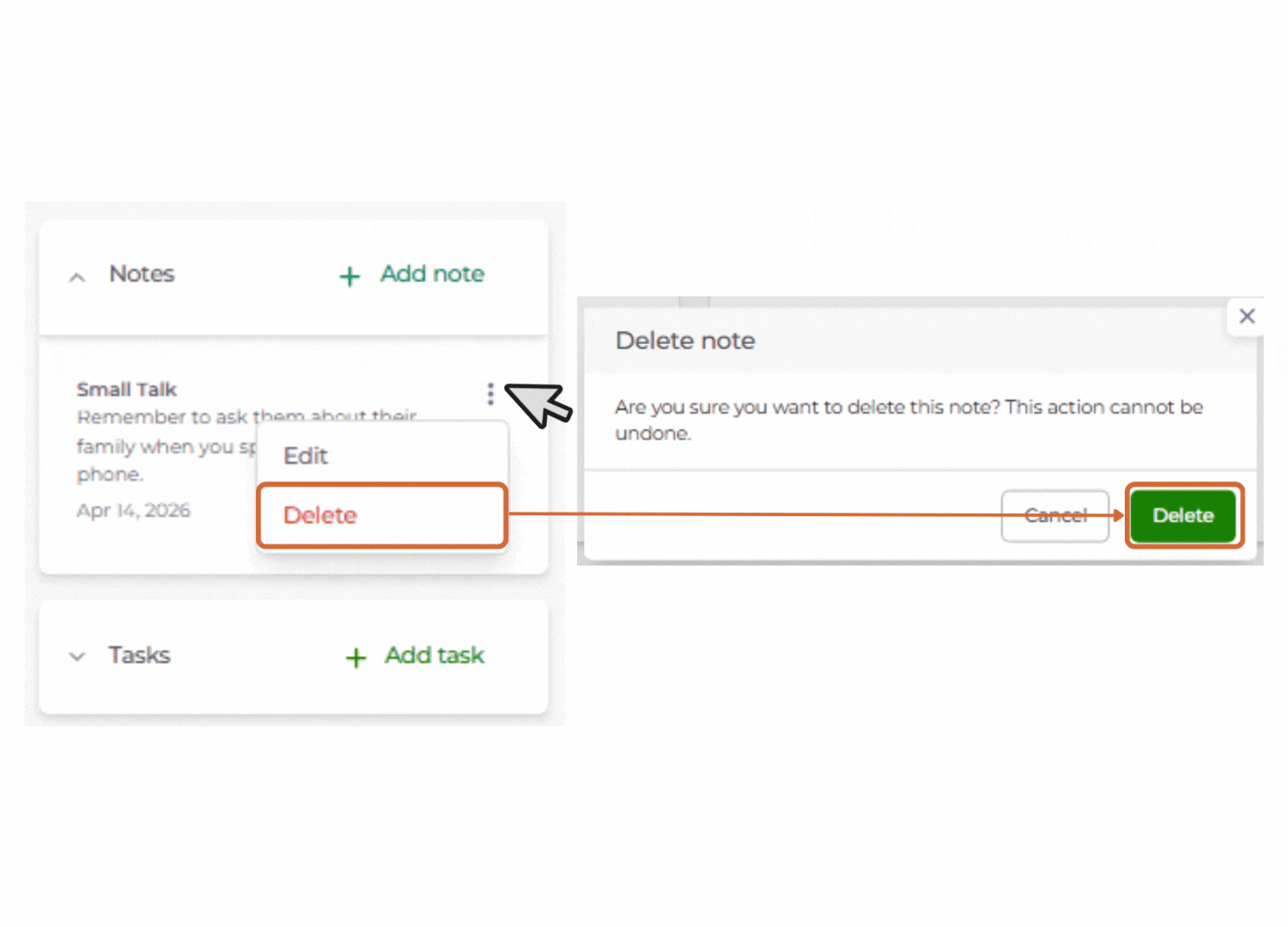 add or manage notes and tasks for a contact 7a gif