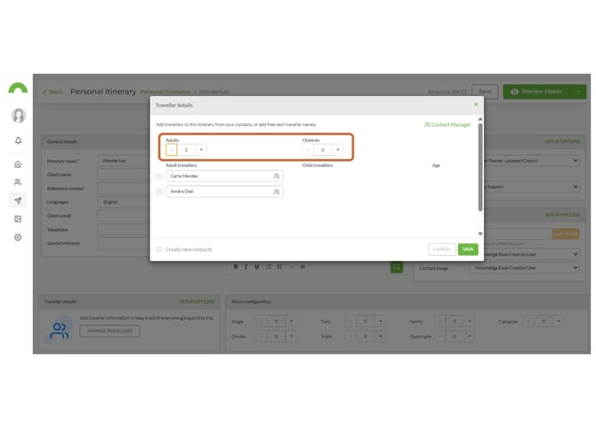 create travler contacts directly from iten 4