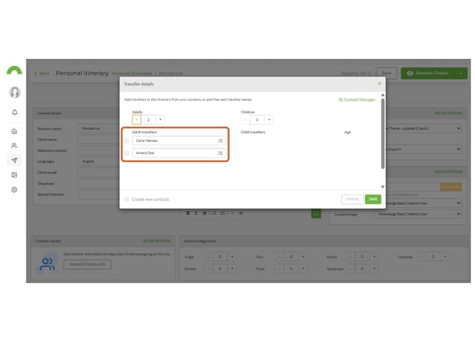 create travler contacts directly from iten 5
