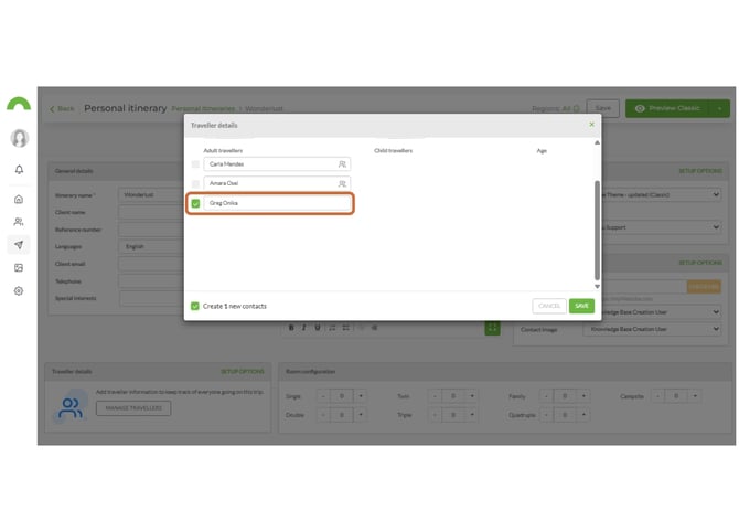 create travler contacts directly from iten 7
