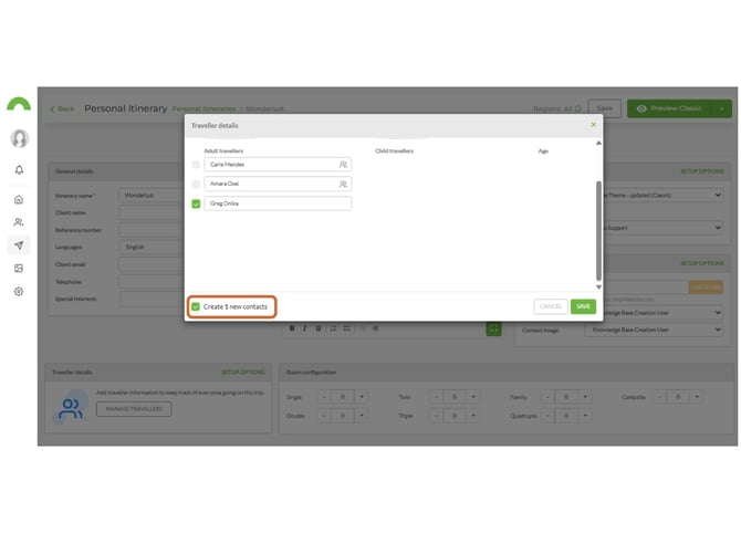 create travler contacts directly from iten 8