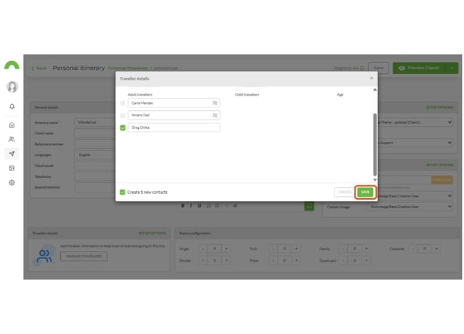 create travler contacts directly from iten 9