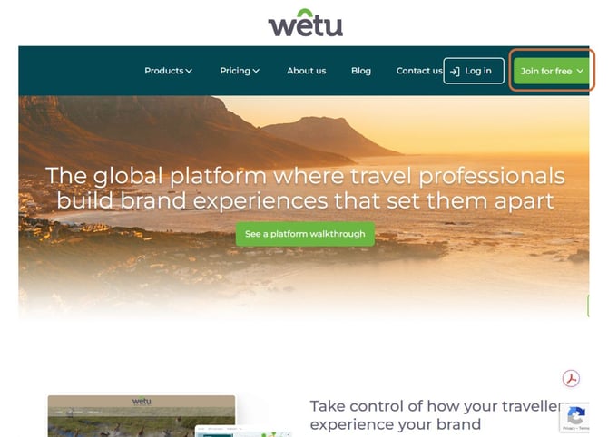  Wetu Homepage with "Join for Free" **Location:** After "Click 'Join for Free