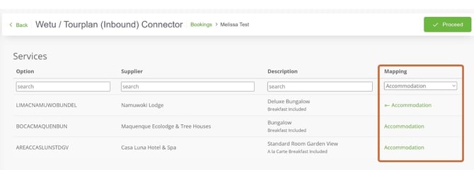 All services mapped — green Proceed option appears in the top right
