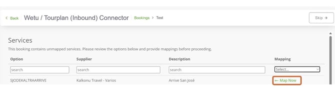 Unmapped services show Map Now — select it to map the service line