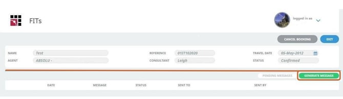 Select Generate Message from the booking screen in Tourplan