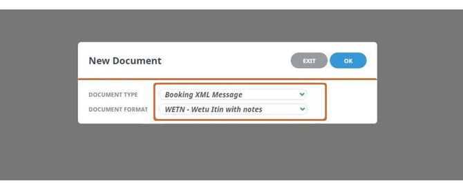 Set Document Type to Booking XML Message and Document Format to your message template