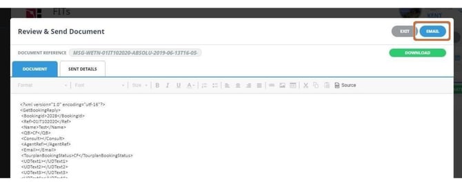 Select Email to send the booking XML message from Tourplan to Wetu
