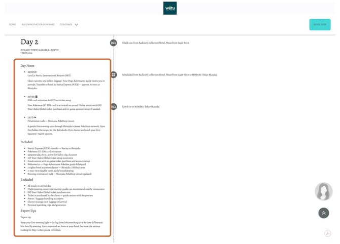 day notes, tips, and inclusionsexclusions 8