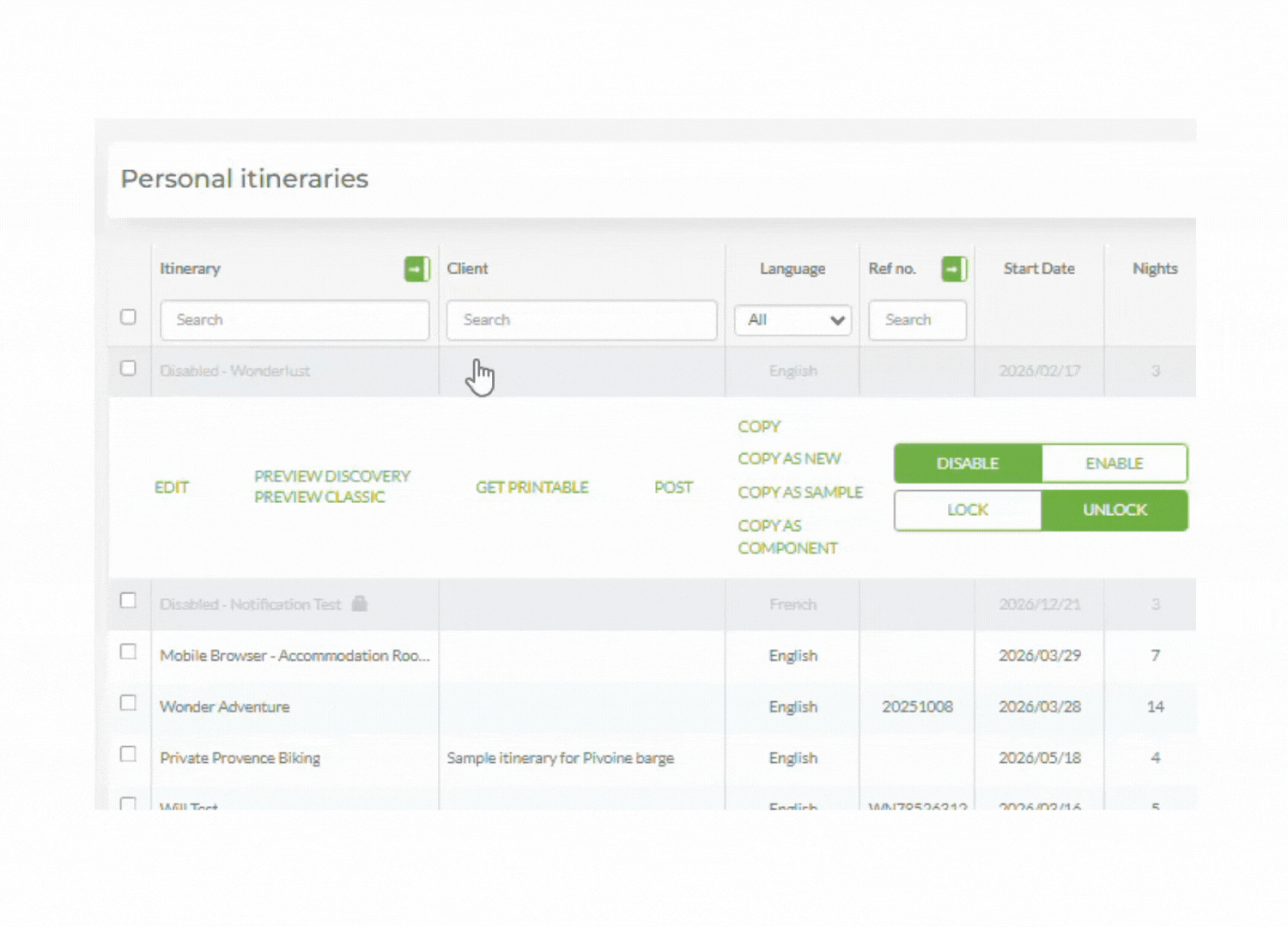disable or archive an itinerary 6