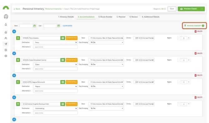 rearrange or reverse itinerary days 4